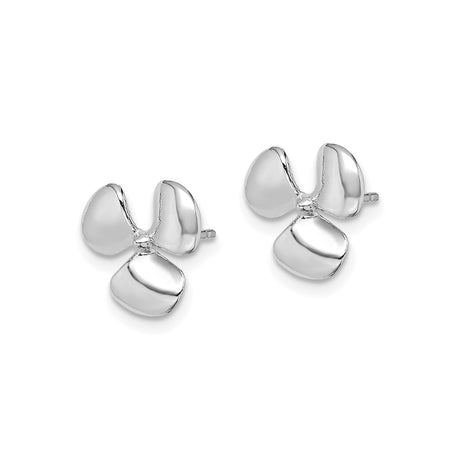 14k White Gold Stud Earrings, Nautical Propeller Design, Marine Sailing Style