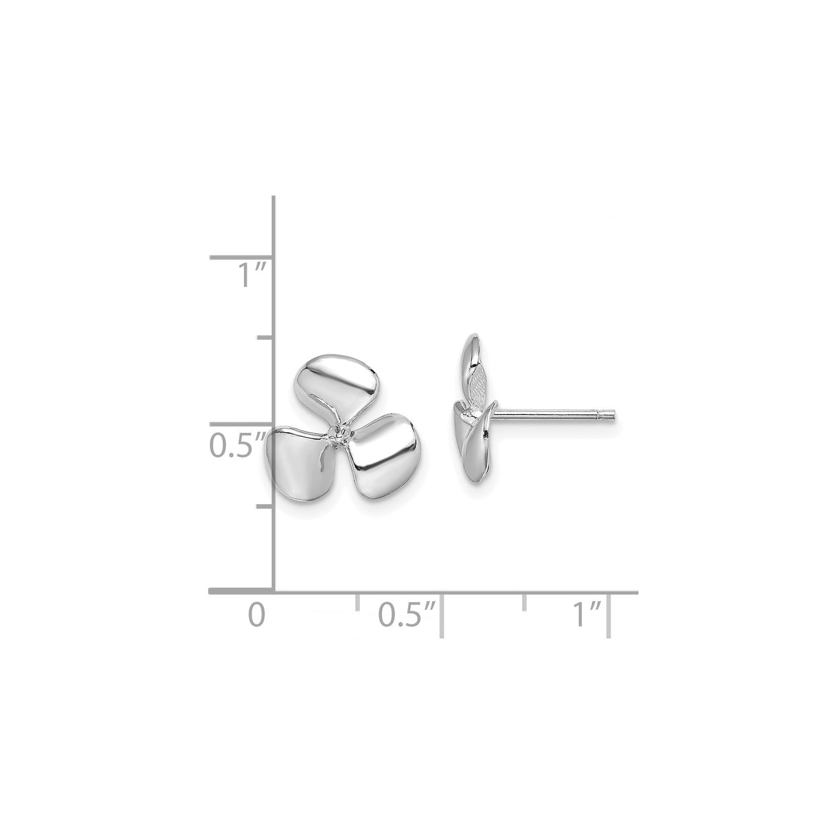 14k White Gold Stud Earrings, Nautical Propeller Design, Marine Sailing Style