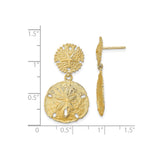 14k Yellow Gold Sand Dollar Drop Earrings, Ocean Motif Nautical Style for Women