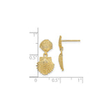 14k Yellow Gold Dangle Earrings with Double Scallop Shell Design, Nautical Coastal Style