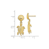 14k Yellow Gold Sea Turtle Dangle Earrings with Shell Studs, Nautical Marine Animal Theme