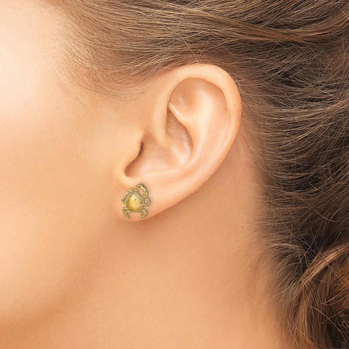 14k Yellow Gold Crab Stud Earrings, Cancer Zodiac Symbol, Ocean Theme Jewelry for Women