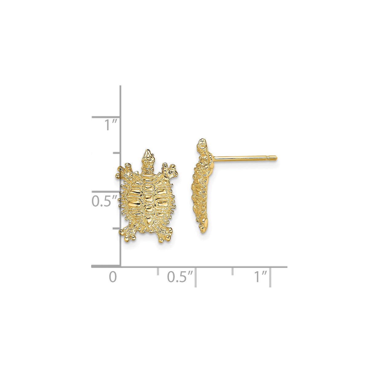 14k Yellow Gold Turtle Stud Earrings with Detailed Sea Turtle Design, Nautical Animal Jewelry