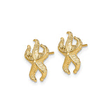14k Yellow Gold Starfish Stud Earrings, Textured Marine Theme Coastal Design for Women