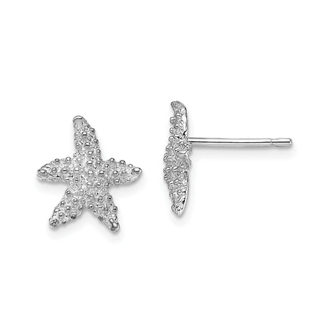 14k White Gold Starfish Stud Earrings with Textured Coastal Design for Women