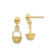 14k Yellow Gold Stud Earrings with Woven Basket Charm Design for Women