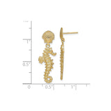 14k Yellow Gold Dangle Earrings with Seahorse Charm and Textured Seashell Studs