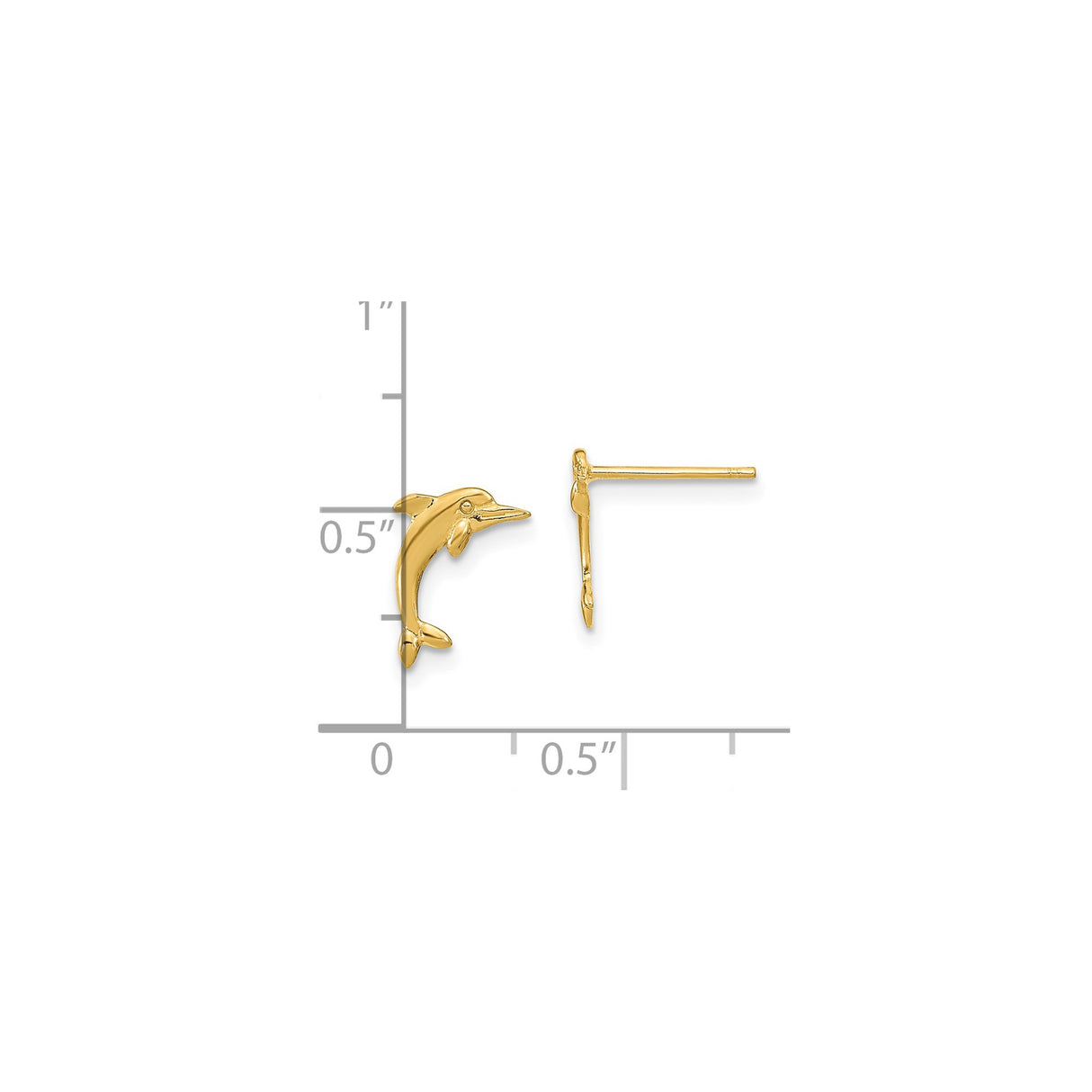 14k Yellow Gold Dolphin Stud Earrings, Lightweight Nautical Animal Design for Women and Girls