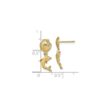 14k Yellow Gold Dolphin Dangle Earrings with Scallop Seashell Post, Ocean Theme