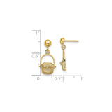 14k Yellow Gold Drop Earrings with Woven Basket Charms, Picnic Theme, Textured Artisan Design
