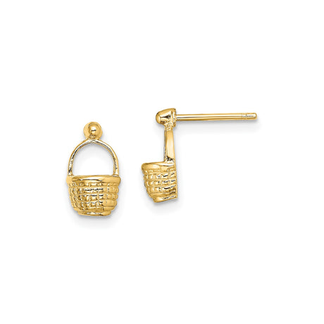 14k Yellow Gold Basket Stud Earrings with Woven Motif and Spring Design