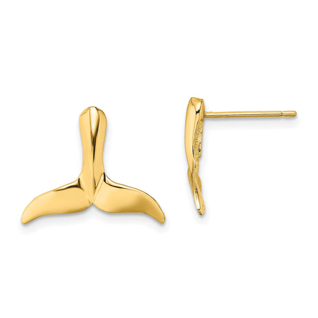 14k Yellow Gold Whale Tail Stud Earrings, Minimalist Nautical Ocean-Inspired Jewelry for Women