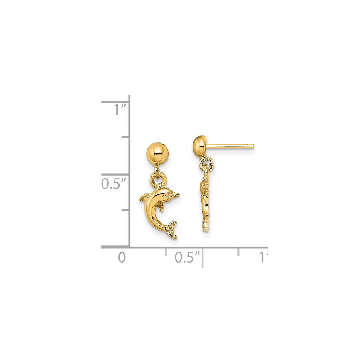 14k Yellow Gold Dolphin Dangle Earrings, Nautical Marine Life Theme for Women
