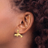14k Yellow Gold Manatee Dangle Earrings, Polished Sea Cow Charms, Ocean Wildlife Theme