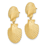 14k Yellow Gold Dangle Earrings with Double Scallop Shell Design, Coastal Ocean Motif
