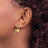 14k Yellow Gold Dangle Earrings with 3D Beach Bucket and Shovel Charm, Summer Theme