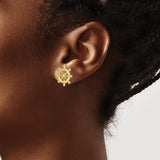 14k Yellow Gold Ship Wheel Stud Earrings, Nautical Helm Design for Women or Unisex Wear