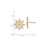 14k Yellow Gold Ship Wheel Stud Earrings, Nautical Helm Design for Women or Unisex Wear