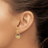 14k Yellow Gold Nantucket Basket Dangle Earrings with Hinged Lid and Woven Detail