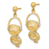 14k Yellow Gold Nantucket Basket Dangle Earrings with Hinged Lid and Woven Detail