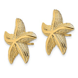 14k Yellow Gold Starfish Stud Earrings, Textured Nautical Beach Style for Women