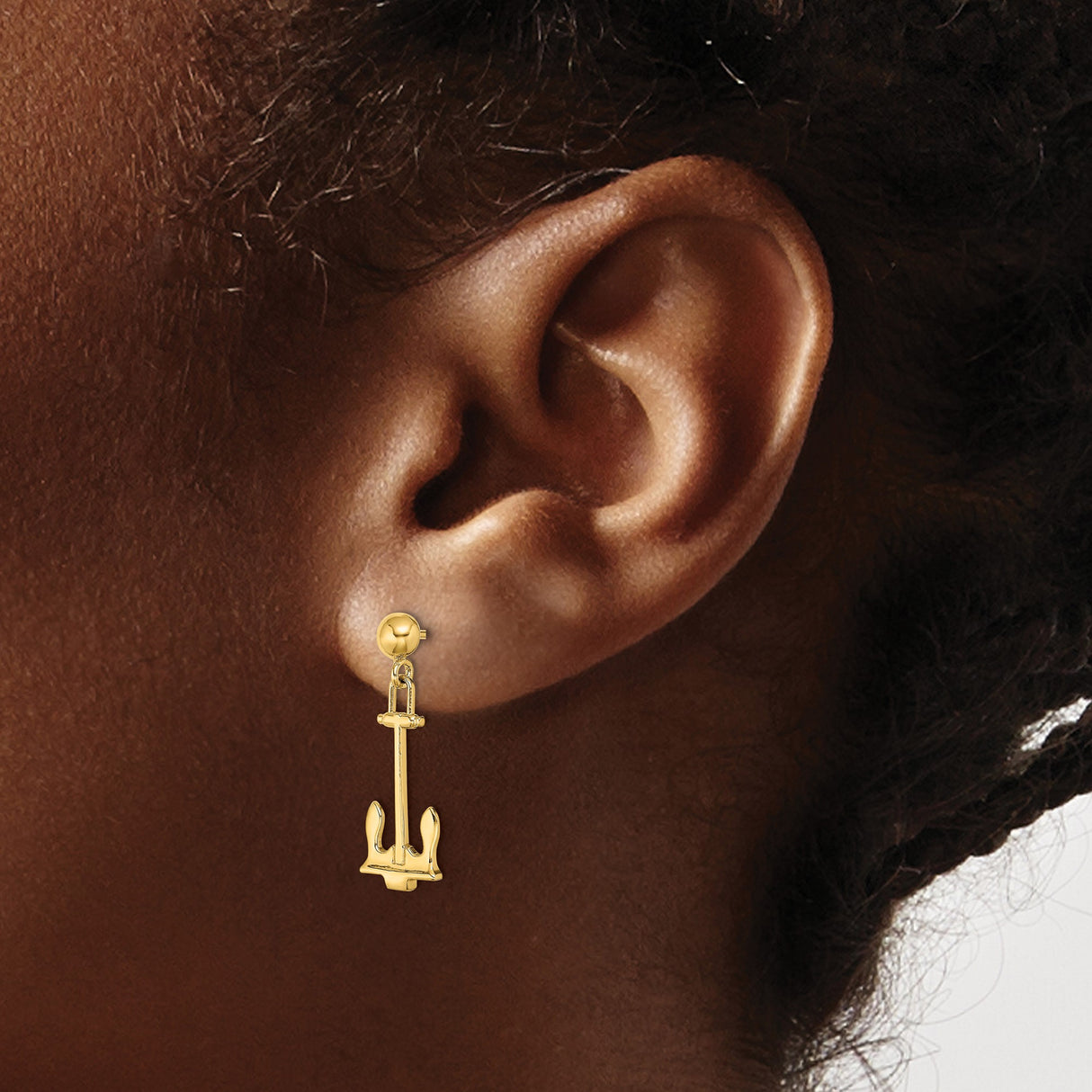 14k Yellow Gold Anchor Dangle Earrings, Nautical Stud Design for Women