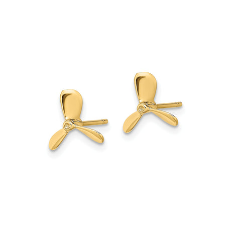 14k Yellow Gold Propeller Stud Earrings, Nautical Marine Theme, Unisex Coastal Style