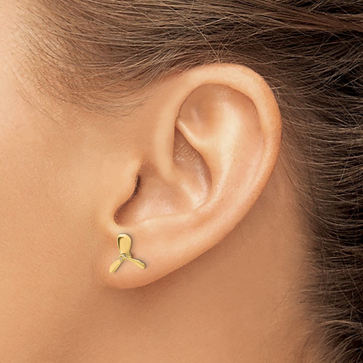 14k Yellow Gold Propeller Stud Earrings, Nautical Marine Theme, Unisex Coastal Style