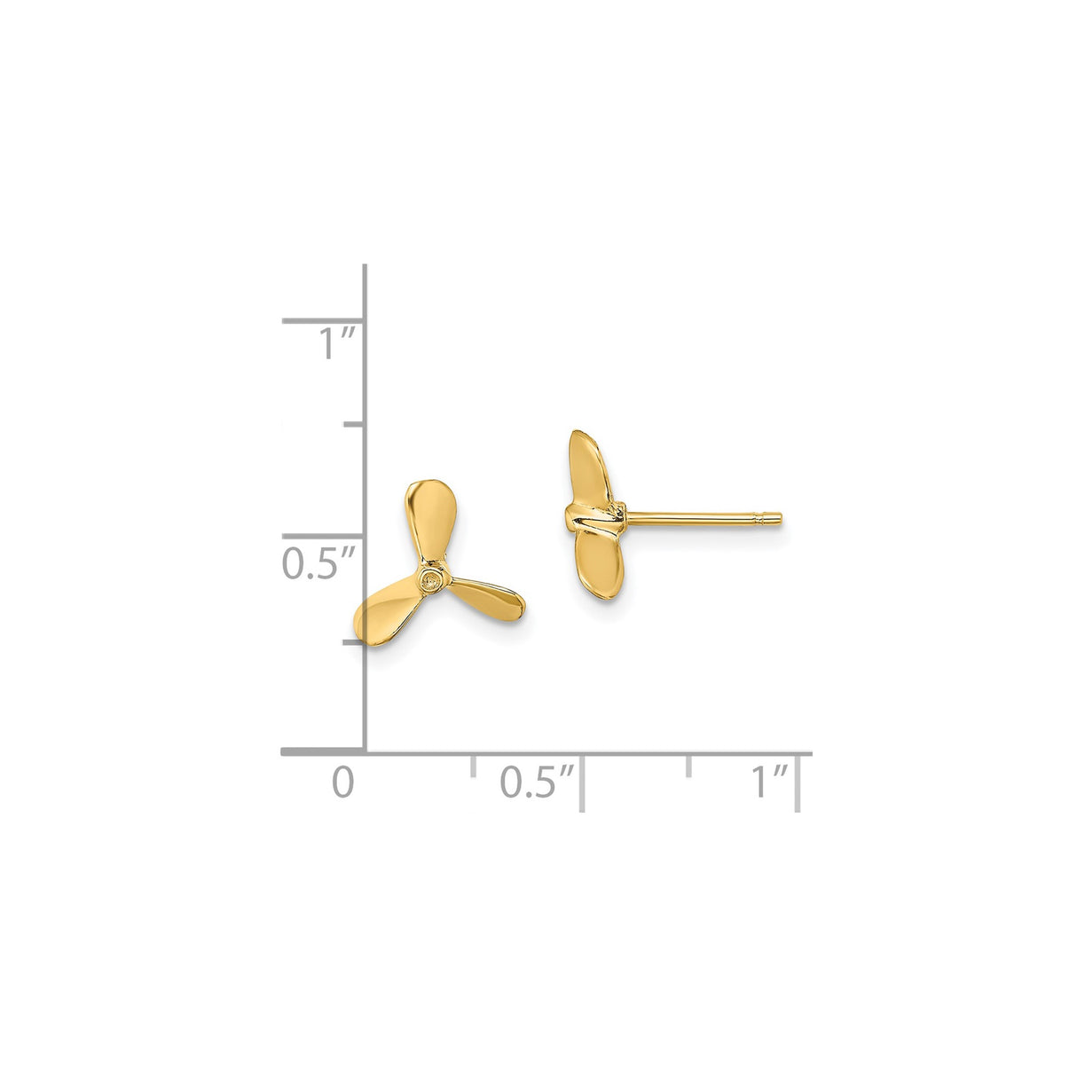 14k Yellow Gold Propeller Stud Earrings, Nautical Marine Theme, Unisex Coastal Style