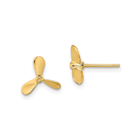 14k Yellow Gold Propeller Stud Earrings, Nautical Marine Theme, Unisex Coastal Style