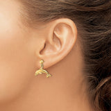 14k Yellow Gold Dolphin Dangle Earrings, Jumping Dolphin Ocean Theme Jewelry for Women