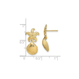 14k Yellow Gold Dangle Earrings with Starfish and Scallop Shell, Ocean-Inspired Beach Style