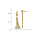 14k Yellow Gold Lighthouse Dangle Earrings with Spiral Design, Nautical Maritime Theme