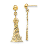 14k Yellow Gold Lighthouse Dangle Earrings with Spiral Design, Nautical Maritime Theme