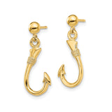 14k Yellow Gold Fishhook Dangle Earrings with Nautical Design