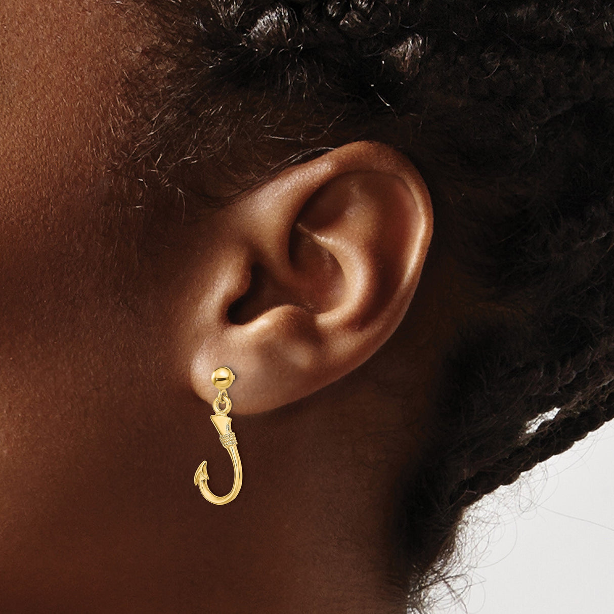 14k Yellow Gold Fishhook Dangle Earrings with Nautical Design