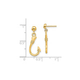 14k Yellow Gold Fishhook Dangle Earrings with Nautical Design
