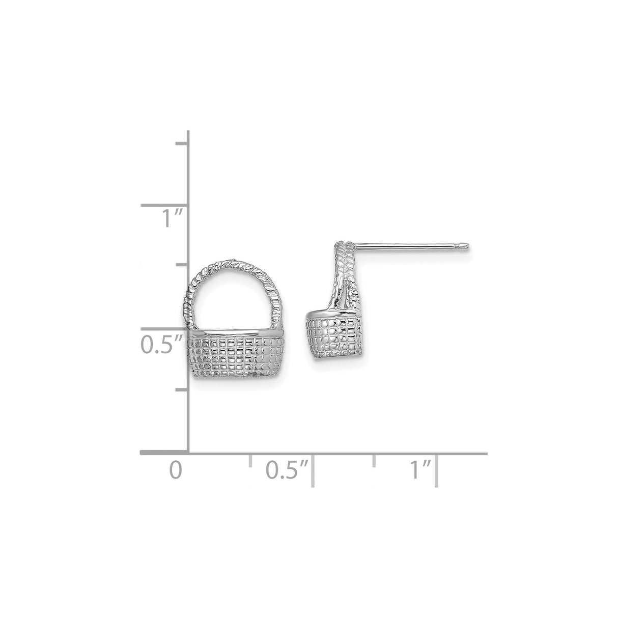 14k White Gold Stud Earrings with Woven Texture and Flat Back Posts