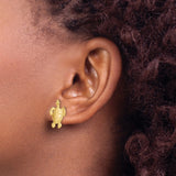 14k Yellow Gold Turtle Stud Earrings with Polished Finish and Textured Accents