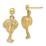 14k Yellow Gold Palm Tree Dangle Earrings with Tropical Island Design for Women