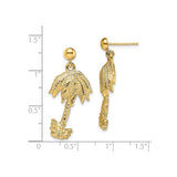14k Yellow Gold Palm Tree Dangle Earrings, Tropical Beach Style for Women