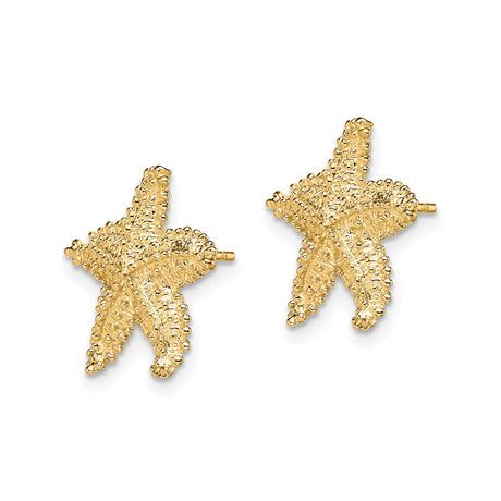 14k Yellow Gold Starfish Stud Earrings, Textured Sea Life Nautical Style for Women