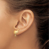 14k Yellow Gold Crescent Moon Palmetto Tree Stud Earrings, South Carolina Symbol Design