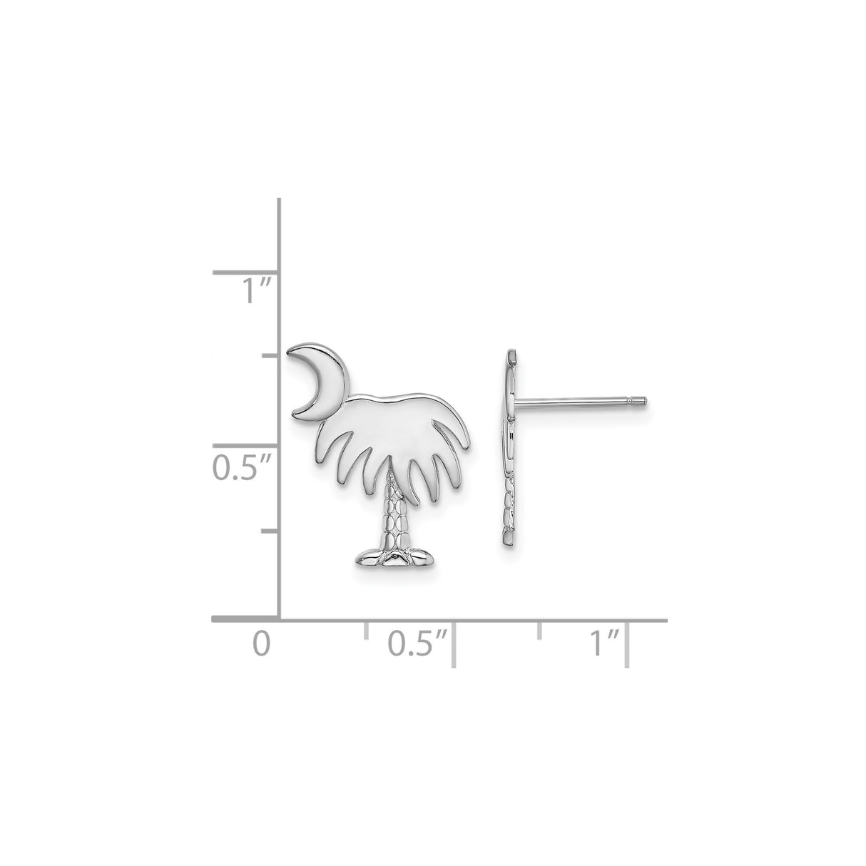 14k White Gold Stud Earrings with Palm Tree and Crescent Moon Design