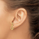 14k Yellow Gold Anchor Earrings with Rope Design, Nautical Christian Studs for Women