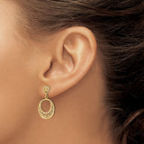 14k Yellow Gold Drop Earrings with Openwork Circular Filigree and Hammered Texture