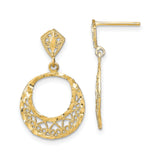 14k Yellow Gold Drop Earrings with Openwork Circular Filigree and Hammered Texture