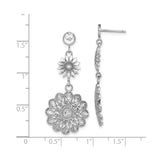 14k White Gold Dangle Earrings with Floral Mandala Design and Etched Cross Motifs