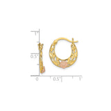14k Two-Tone Gold Hoop Earrings with Rose Gold Floral Leaf Design for Women