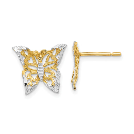 14k Yellow Gold Butterfly Stud Earrings with Cutout Design and Heart Motif for Women